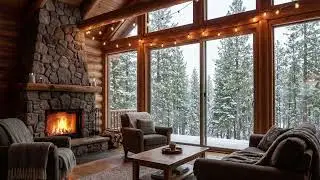 4 Hour Cozy Cabin Fireplace ❄️ Crackling Fire & Snowy Forest View | Relax Study & Sleep Ambience