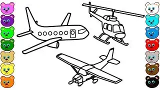 Coloring for Kids with Aircraft & Helicopter - Coloring Pages for Children