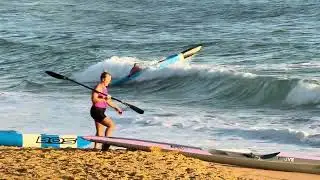 Wamberal Beach surf club Paddlers. Hard work getting past the shore waves. Sunrise. Terrigal Beach.￼