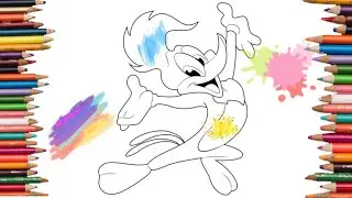 Woodpecker Drawing, Painting, Coloring for Kids & Toddlers | Let's Draw, Glitter Paint