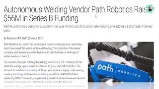 Autonomous Welding Vendor Path Robotics raise $56M in Series B Funding
