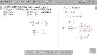 Distance of 5th dark fringe from centre is 4mm. If D=2m and &lambda;=600nm, then distance between slits is