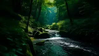relaxnow | Streamside Serenity | Flute and Bell Sounds with Birds in a Dense Green Forest