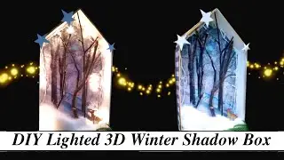 How to Make Winter Shadow Box with Lights - Easy Tutorial