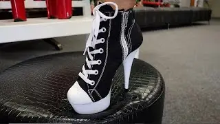 Review Walking Pleaser DELIGHT-600SK-02 Black White Sneaker Skater 6 Inch High Heel Boots With Rose