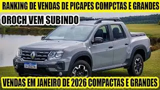 RANKING DE VENDAS DE PICAPES COMPACTAS E GRANDES EM JANEIRO DE 2026