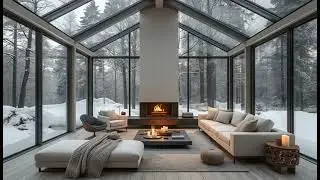 Winter Piano Cozy Fireplace Ambience | Elegant White Lounge & Snowfall for Meditation Sleep &bull; Study🎹