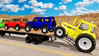 Flatbed Truck Mcqueen | Transportation with Truck - Pothole vs Car #14 - BeamNG.Drive