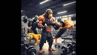Monkey hits the gym Training with the big boys of the jungle! #AnimalWorkout  #StrongAnimals #Shorts