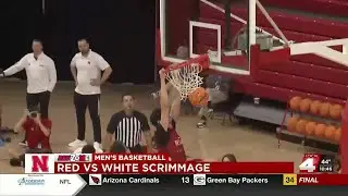 Red team wins annual men's basketball scrimmage at the Devaney Center