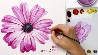 How to paint a colorful and realistic daisy flower in watercolur [A beginner class]
