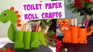 amazing dinosaur and tiger pen stand ||paper roll craft #animalcrafts #cutecraftideas