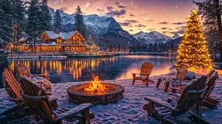 Enchanting Christmas Paradise with Gentle Snowfall, Warm Fire Pit. Perfect for Winter Ambience