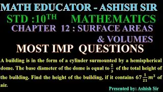 A building is in the form of a cylinder surmounted by a hemispherical dome. The base diameter of the