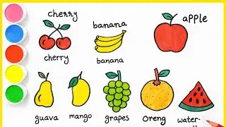 🍎🍌 Easy Fruits Drawing for Kids | Learn Fruit Names 🎨✏️ | Fruits Drawing & Names for Kids 🍎