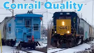 CSX SD40-3 w/ Conrail Caboose on Snowy Anderson Local!