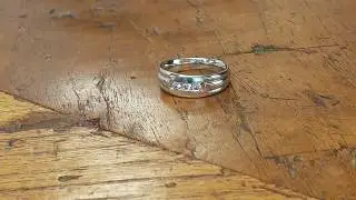 0.30 Ct. Three Stone Channel Set Men's Ring with Ribbed Shank - TwoBirch - TB-GR-0016-WG-F
