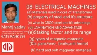 Electrical Machines 08 Properties of steel CRGO Staking factor Type of magnetic material
