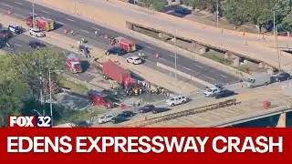 Multi-vehicle crash, oil spill shuts down Edens Expressway
