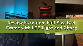 Review Furnulem Full Size Bed Frame with LED Light and Charging Station, Wood Storage Headboard with