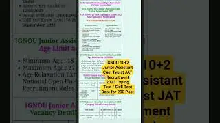 IGNOU 10+2 Junior Assistant Cum Typist JAT Recruitment 2023 Typing Test / Skill Test Date 200 Post
