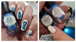 She Modern Blue Sticky Stamping polish, compared with Hit the Bottle and Maniology