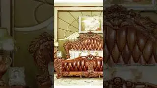 😱😱Luxury Design Gold Leaf Carving King Size Bed #bed #luxurybed #colour #bedroomcolourcombination