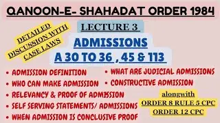 ADMISSIONS IN QSO | ARTICLE 30 TO 36,45 & 113 WITH OTHER RELEVANT LAWS |EVIDENCE LAW #admission #qso