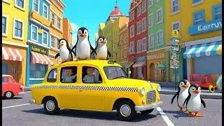 Penguins on Yellow Taxi | Funny City Ride Kids Nursery Rhyme Animation