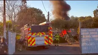 Pickup Truck Engulfed in Flames. Brave resident overwhelmed by smoke.