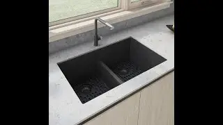 33 x 19 inch Granite Composite Undermount Double Bowl Low Divide Kitchen Sink &ndash; Midnight Black