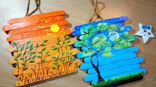Painting On Ice Cream Stick |  Wall Decor Idea | Black Beetle |