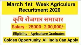 कृषि भर्तियां 2021 | March 1st week Agriculture jobs 2020 | Bsc Ag/Msc Ag/Hort/ | Agriculture job