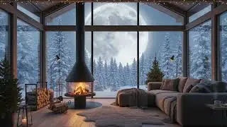Fireplace and Piano Jazz in Winter Cabin ❄️ Relaxing Ambience for Stress Relief and Sleep