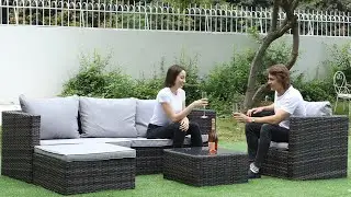RattanTree - Garden Furniture Modular Corner Rattan Sofa Set 5 PC With Modern Grey (2021)