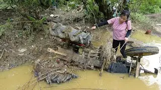 Girl Find Farm Off Road Vehicle Swept by Floodwaters Stuck in Puddle - Restore Submerged Machine