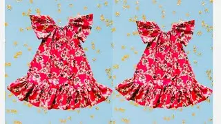 ￼  very easy yoke baby frock cutting and stitching /  elastic yoke baby frock 