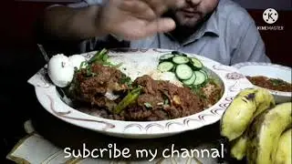 Eating biryani mutan kari egg and fruit