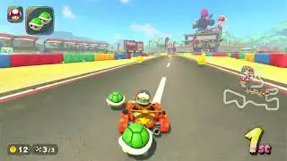 Mario Kart World: Daisy (Pro Racer) races in SNES Mario Circuit