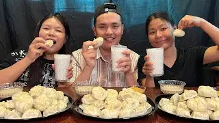 MUKBANG with BROTHER & SISTER 😋CHALLENGE ||🥟Chicken ,Gourd/लौका Mix Mo:Mo Eatingshow @Yaa_Tree7 