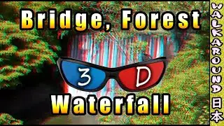 Bridge, Forest and Waterfall in 3D Anaglyph