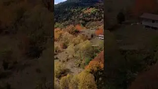 Scenic Autumn Mountain Drone Video Footage Aerial view over Peshtera Village, Rhodope Mountains