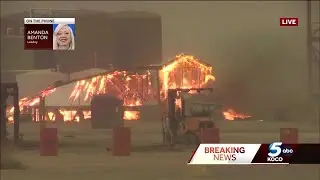 Structure engulfed in flames as fires continue in Leedey