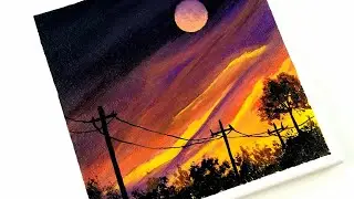 Acrylic painting for beginners | Beautiful evening sky |  Art challenge # 133