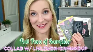 FULL FACE USING ONLY SAMPLES CHALLENGE Skincare + Makeup COLLAB!