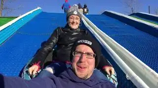 Angie and me going down tubing hill together at Rowdy Bear Ridge (December 31st, 2019)