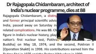 Dr R Chidambaram- Biography |Newspaper Article| Latest News |English Story |Hindi Translation |Story