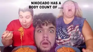 Nikocado Avocado Does Fire Noodle Challenge with Trailer Trash Tammy &bull; MUKBANG (Reaction)