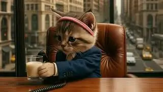 Оой 🙀 день рабочий, а я - нет 🥛 Mini CEO 📞 #cute #fluffycat #headband #AI