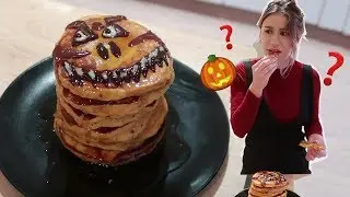 HALLOWEEN PUMPKIN PANCAKE RECIPE! | Little Bits with Bii